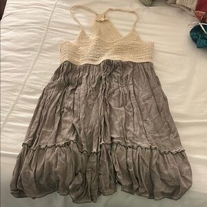 Beige and Gray Crochet Top Dress